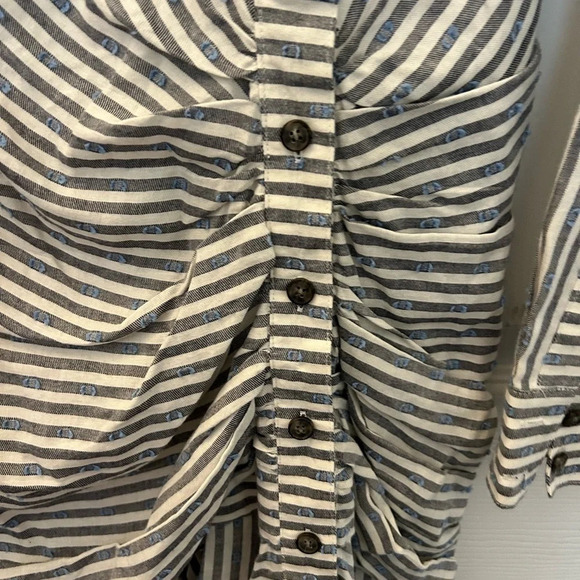 Veronica Beard Kai Blue & White Striped Ruffle Button Front Mini Dress - Picture 5 of 6